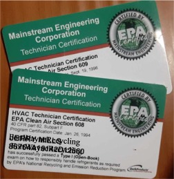 Certifications Refrigerant